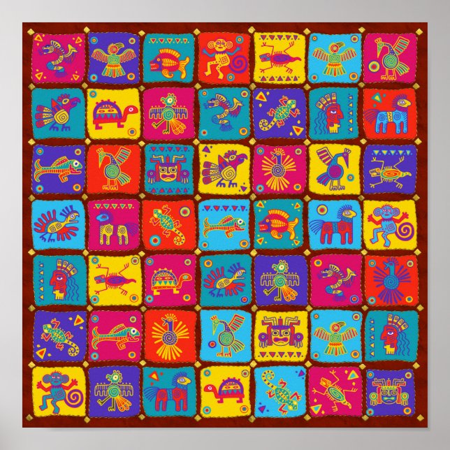 Färgfulla aztec-mexikanska djur 1 poster (Framsidan)