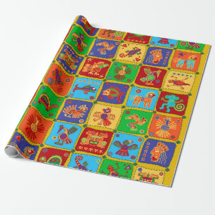 Färgfulla aztec-mexikanska djur presentpapper
