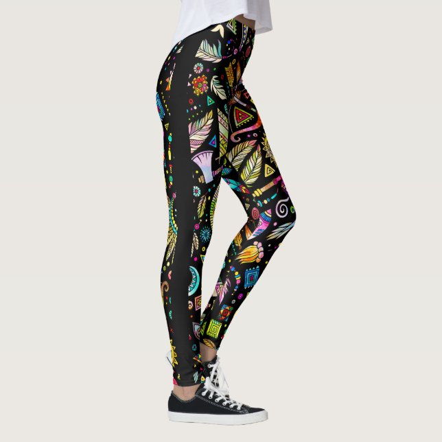 Färgfulla aztec-symboler Sömlösa Mönster Leggings (Höger)