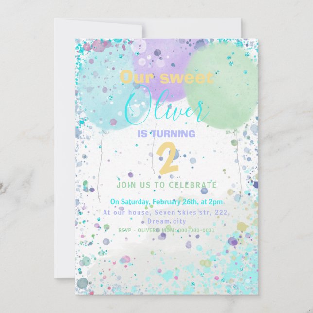 Färgfulla ballonger födelsedagsfest inbjudan (Framsida)