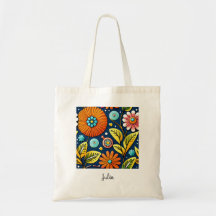 Färgfulla Blommar och grönt löv Tote Bag
