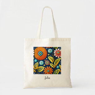 Färgfulla Blommar och grönt löv Tote Bag Tygkasse