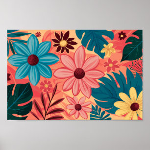 Färgfulla Blommigtar Bliss med varma tonbakgrunder Poster