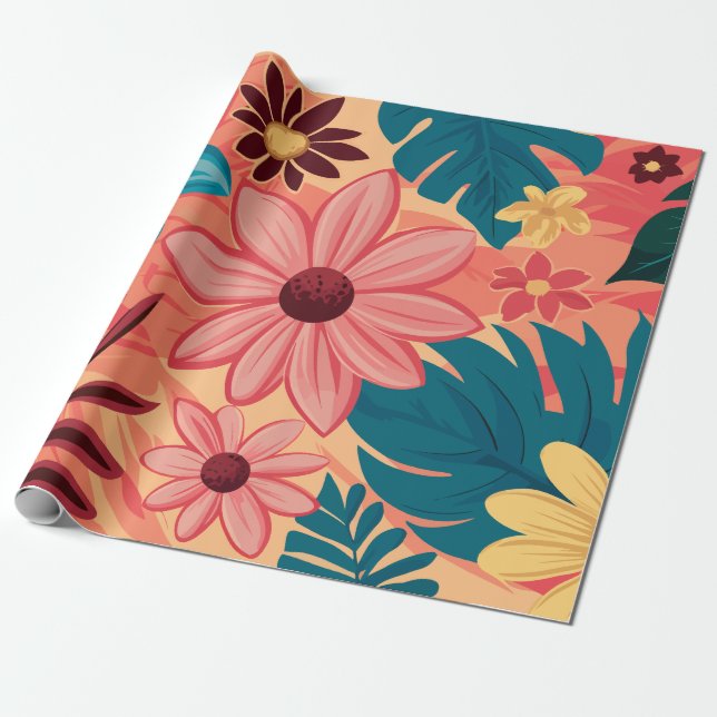 Färgfulla Blommigtar Bliss med varma tonbakgrunder Presentpapper (Utrullad)