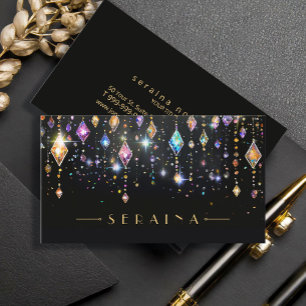 Färgfulla Boho Gems på svart ID1035 Visitkort