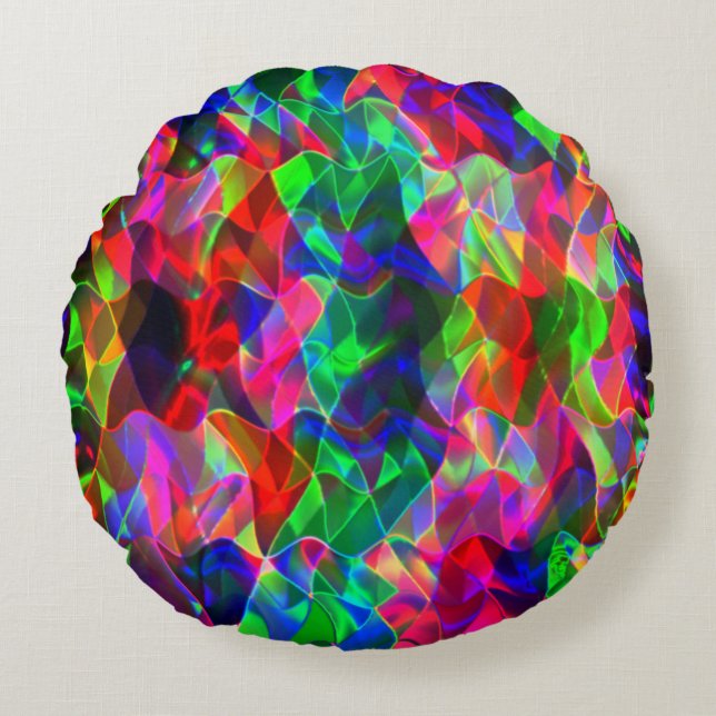 Färgfulla böjda trianglar eller färgader. rund kudde (Framsidan)