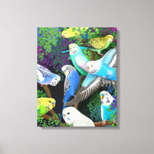 Färgfulla budgerigar Parakeets Wrapped Canvas
