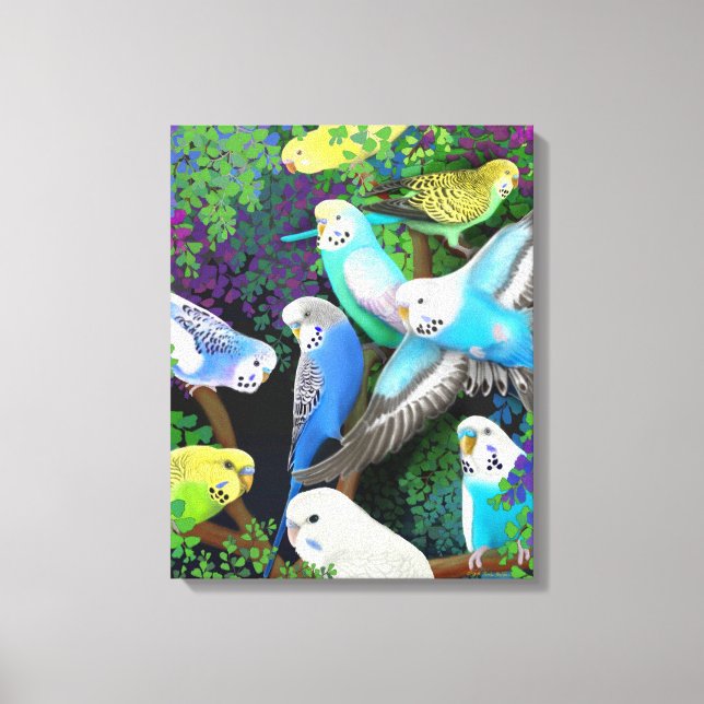 Färgfulla budgerigar Parakeets Wrapped Canvas (Framsida)