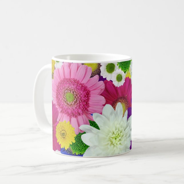 Färgfulla Daisy, sommarblommor. Kaffemugg (Framsida vänster)