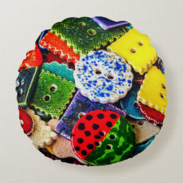 Färgfulla dekorativa knappar rund kudde