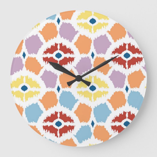 Färgfulla diamanter ikat geometric stor klocka (Framsida)