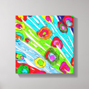 Färgfulla diskettblommor, packade kanvas - 10 x 10