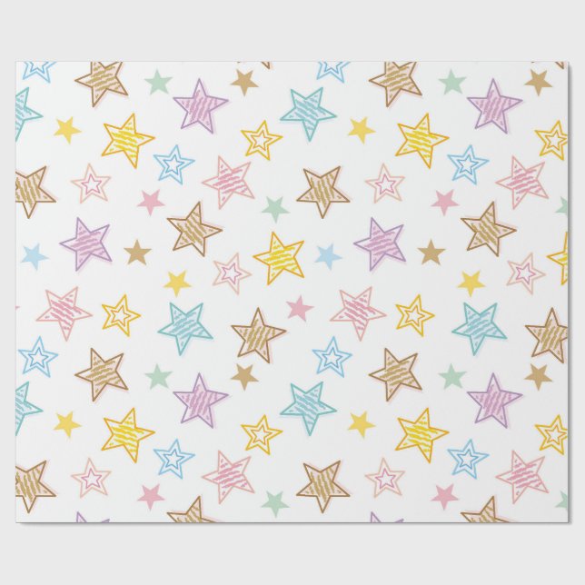 Färgfulla Doodle Stars Förslagning Papper Presentpapper (Platt)