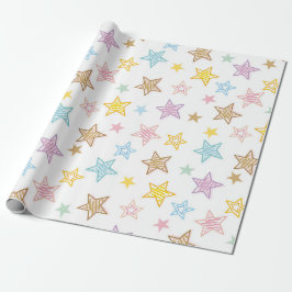 Färgfulla Doodle Stars Förslagning Papper Presentpapper