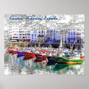 Färgfulla fiskebåtar i Luarca, Asturien, Spanien. Poster