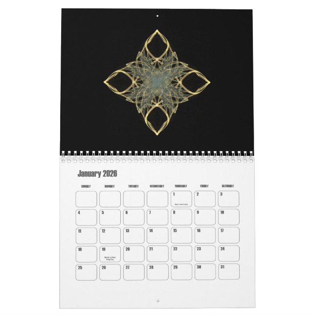 Färgfulla formgivningar för fjällkonst för tolv må kalender (Jan 2026)