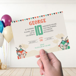 Färgfulla geometriska former Cute Fox Birthday Inbjudningar