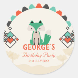 Färgfulla geometriska former Stam Fox Birthday Runt Klistermärke