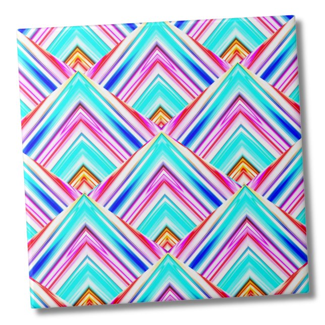Färgfulla geometriska trianglar Mönster Kakelplatta (Bright Colorful Geometric Triangles Pink Blue Ceramic Tile)