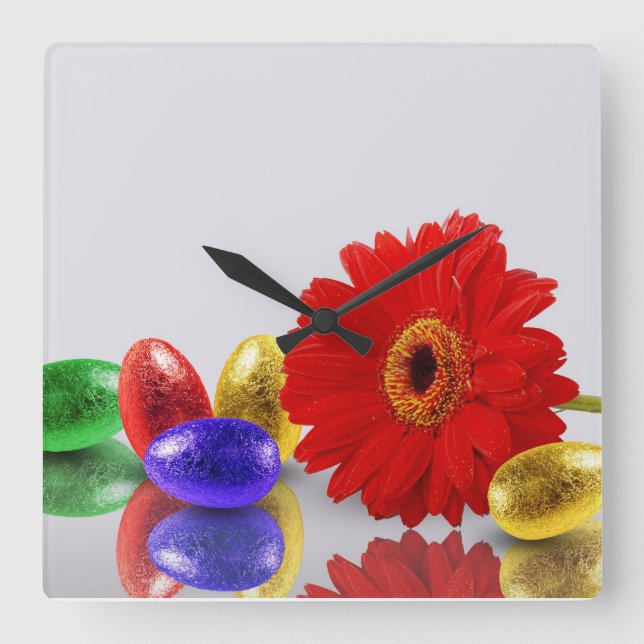 Färgfulla Glad påsk-ägg med Gerbera Fyrkantig Klocka (Framsida)