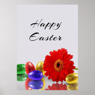 Färgfulla Glad påsk-ägg med Gerbera Poster