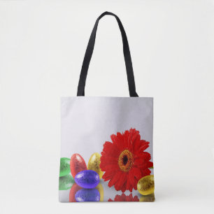 Färgfulla Glad påsk-ägg med Gerbera Tygkasse