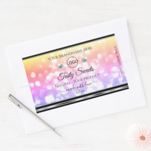 Färgfulla Glitter-produktetiketter Diamanter med L Rektangulärt Klistermärke