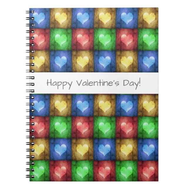 Färgfulla hjärtans dag Rustic Hearts Anteckningsbok (Framsidan)