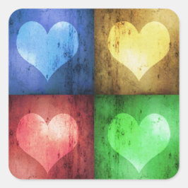 Färgfulla hjärtans dag Rustic Hearts Fyrkantigt Klistermärke