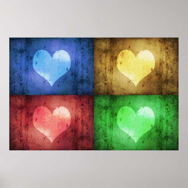 Färgfulla hjärtans dag Rustic Hearts Poster (Framsidan)