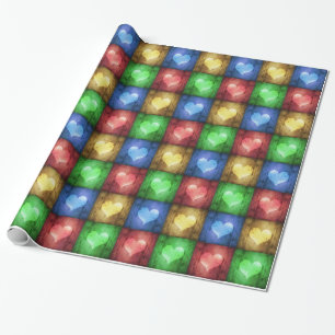 Färgfulla hjärtans dag Rustic Hearts Presentpapper