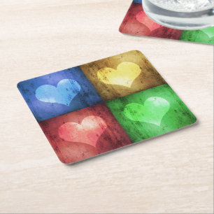 Färgfulla hjärtans dag Rustic Hearts Underlägg Papper Kvadrat