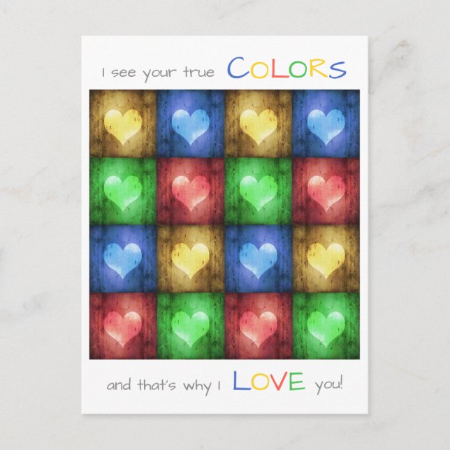 Färgfulla hjärtans dag Rustic Hearts Vykort (Framsida)