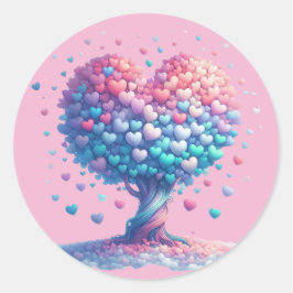 Färgfulla Hjärtformade Träd-stickers Runt Klistermärke