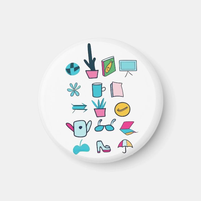 Färgfulla ikoner för Abstrakt med vardagliga objek Magnet (Framsidan)