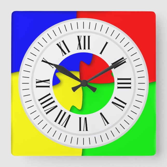 Färgfulla Jigszawa Puzzle Delara romerska timmar,  Fyrkantig Klocka (Framsida)