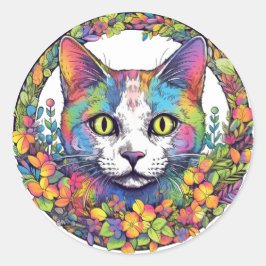 Färgfulla kattfästingar runt klistermärke