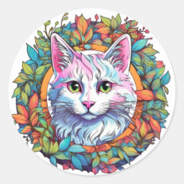 Färgfulla kattfästingar runt klistermärke