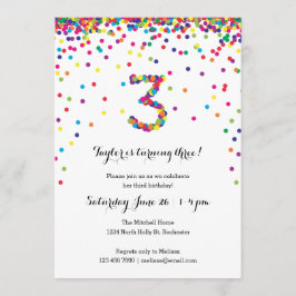 Färgfulla konfetti 3:e födelsedagsbjudanden inbjudningar