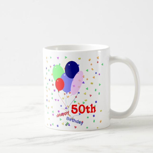 Färgfulla Lycklig 50:e födelsedagsballonger Kaffemugg (Höger)