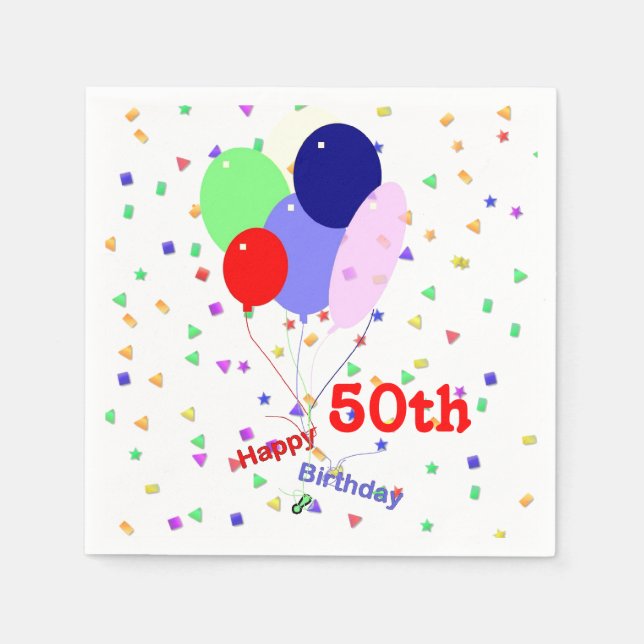 Färgfulla Lycklig 50:e födelsedagsballonger Pappersservett (Framsidan)