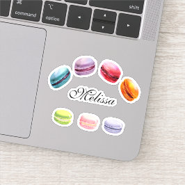 Färgfulla makaroner Söta Dessert Vattenfärg Klistermärken