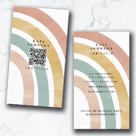 Färgfulla media för Retro-regnbåge QR-kod Social Visitkort