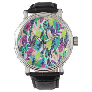 Färgfulla moderna botaniska Löv Mönster Armbandsur