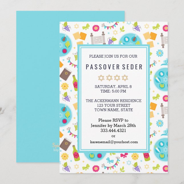 Färgfulla moderna Pesach Sedar-inbjudningar Inbjudningar (Fram/baksida)