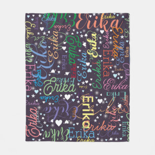 Färgfulla Namn Cute Hearts and Stars on Indigo Fleecefilt