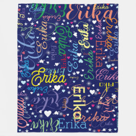 Färgfulla Namn Cute Hearts and Stars över hela tid Fleecefilt
