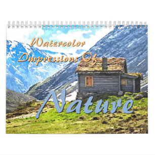 Färgfulla naturimponeringar Vattenfärgsfärgbilder Kalender