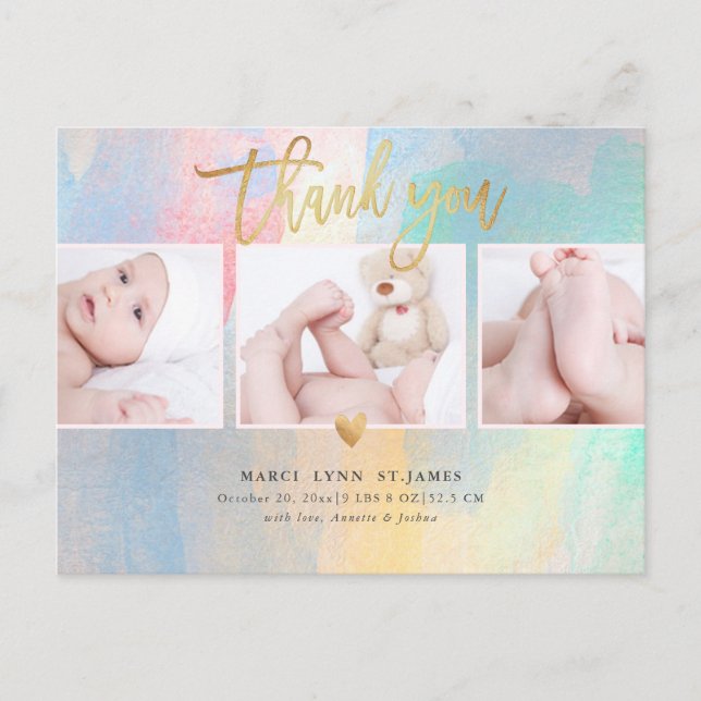 Färgfulla penseldrag för babyskor, Tack Vykort (Framsida)