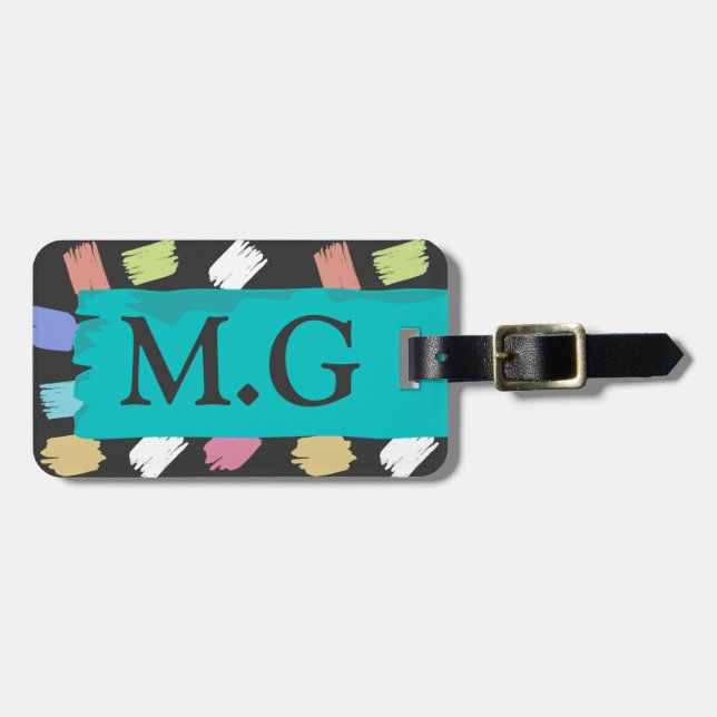 Färgfulla penseldrag på svarta Mönster Monogram Bagagebricka (Horisontell Framsida)
